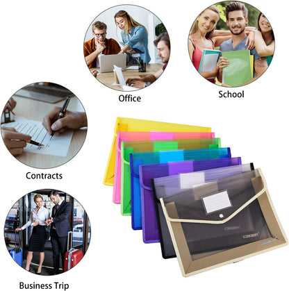 7 Pack B4 Plastic File Folders Waterproof Transparent Expandable File Folder - Purple&Pink&Yellow&Green&White&Blue&Black
