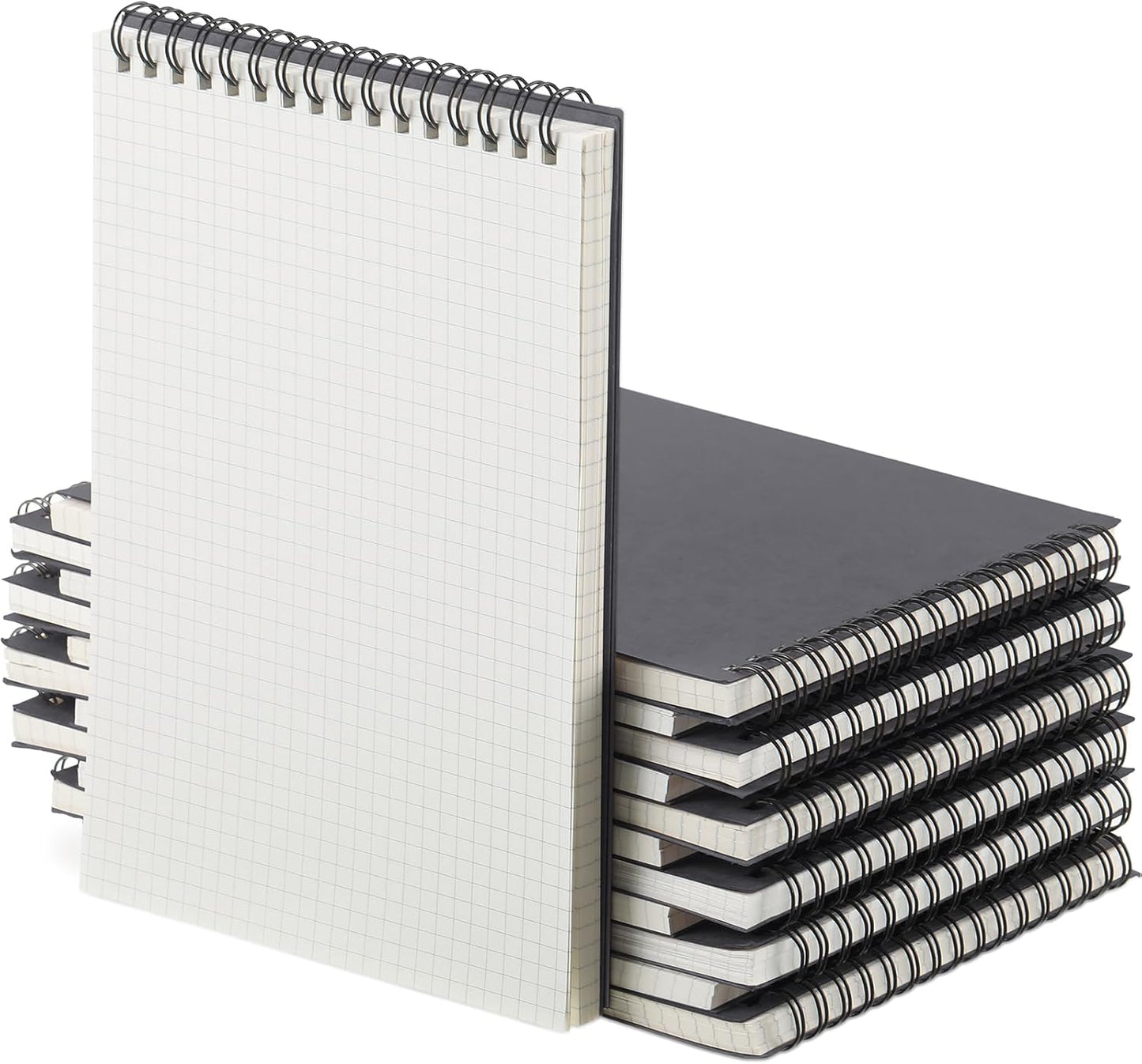 Engrowtic 2 Pack Graph Paper Spiral Notepad A5 Top Wirebound Notepad Grid Notebook Steno Pads Memo Notebook Grid Paper 140 Pages for Writing Sketching Drawing Office Supplies (Black)