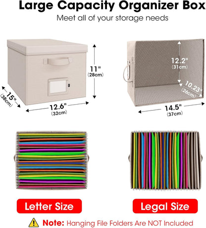 File Organizer Box with Lid, Linen Hanging File Storage Box with Handle, Collapsible Document Filling Box for Letter/Legal Folder, Portable File Box for Office/Decor/Home (1 Pack, Green)