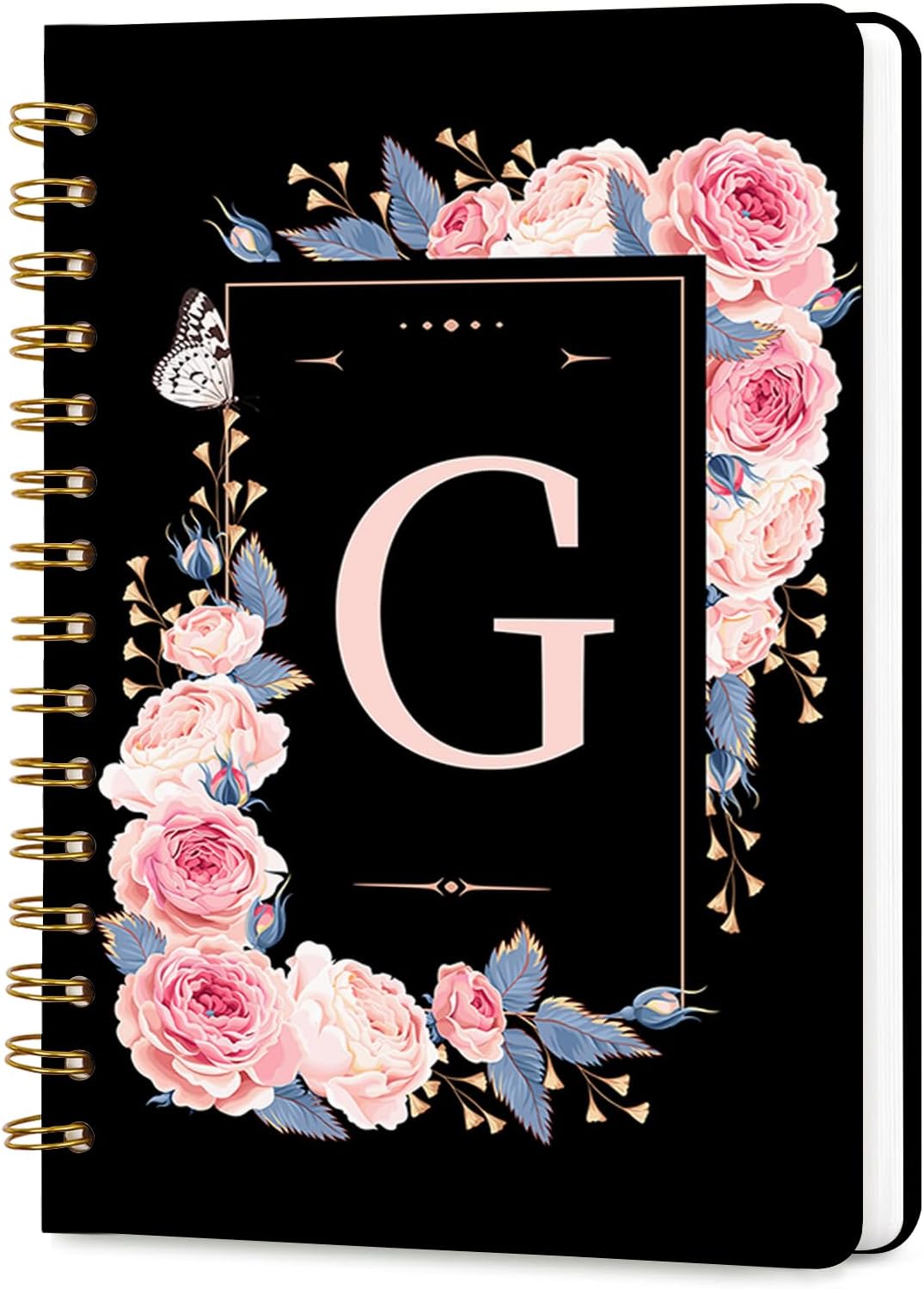 Lined Spiral Journal Notebook, A5 College Ruled Spiral Notebook for Women, Hardcover with Elegant Design for Work and Note-Taking, 5.5 * 8.25 inch, 160 Pages, Letter T