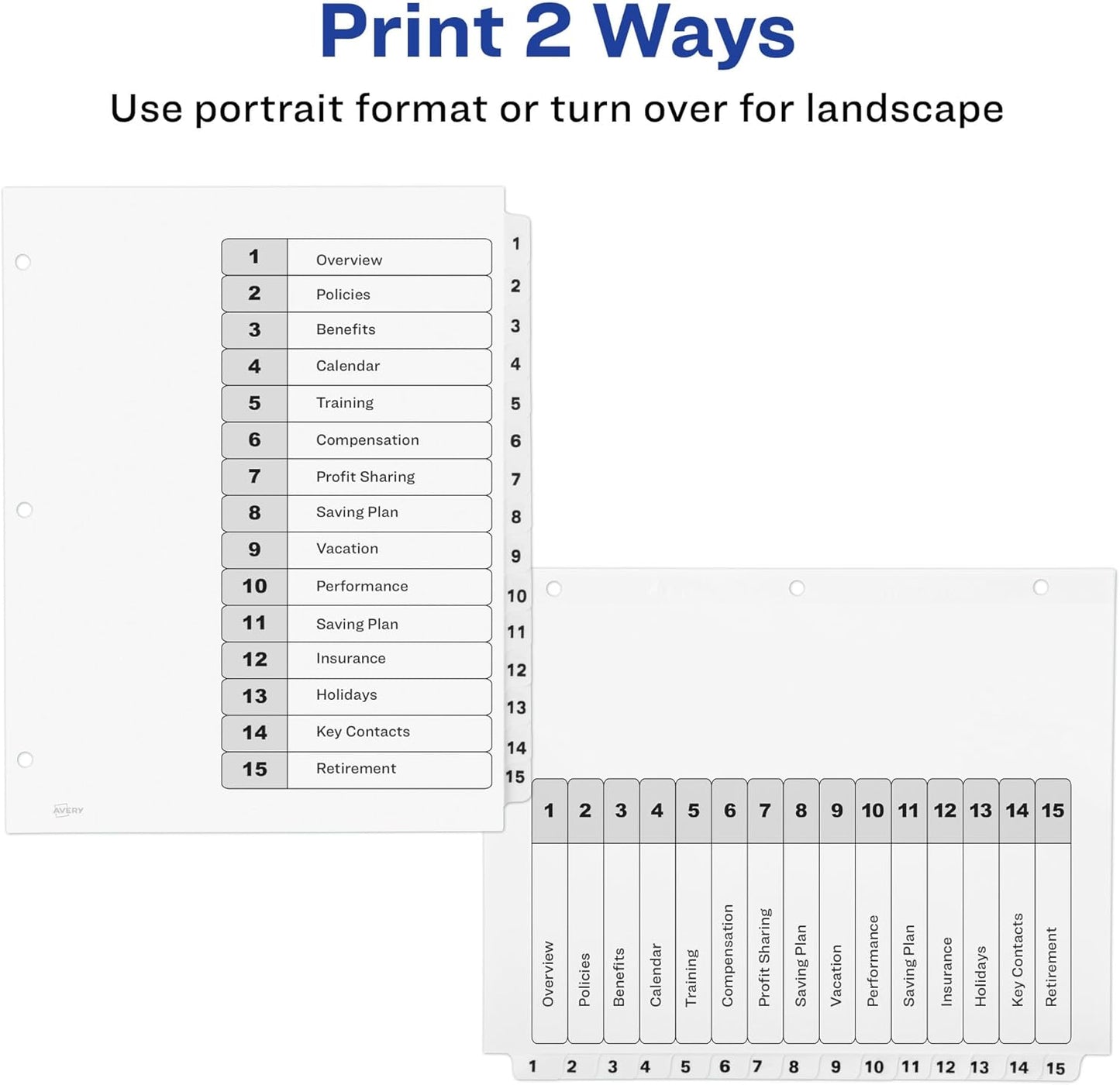 Avery Dividers for 3 Ring Binders, 15 Tabs per Set, Customizable Table of Contents, Classic White Tabs, Great for Organizing Reports, Projects, and More (3 Sets of 11079)