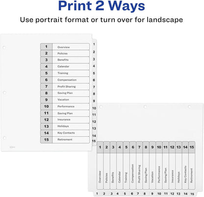 Avery Dividers for 3 Ring Binders, 15 Tabs per Set, Customizable Table of Contents, Classic White Tabs, Great for Organizing Reports, Projects, and More (3 Sets of 11079)