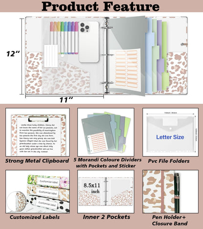 3 Ring Binder 1 Inch, Three Ring Binders Organizer with Clipboard, 5-Tabs Pockets Dividers, Plastic Folder, 18 Divider Stikers, BVSSX Pretty Binder with Pen Loop (Black Weeds, Letter Size)