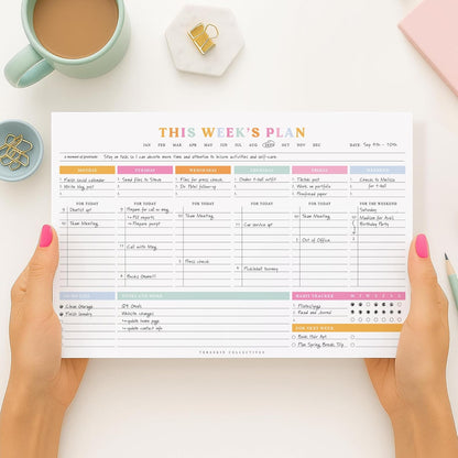 ThreeKin Weekly Planner - Premium 52-Sheet Tear-Off Notepad, 8.5 x 11 inches, Clean Colorful Design, Perfect for Work, School, Projects, and Entrepreneurs, Female & USA Owned Business