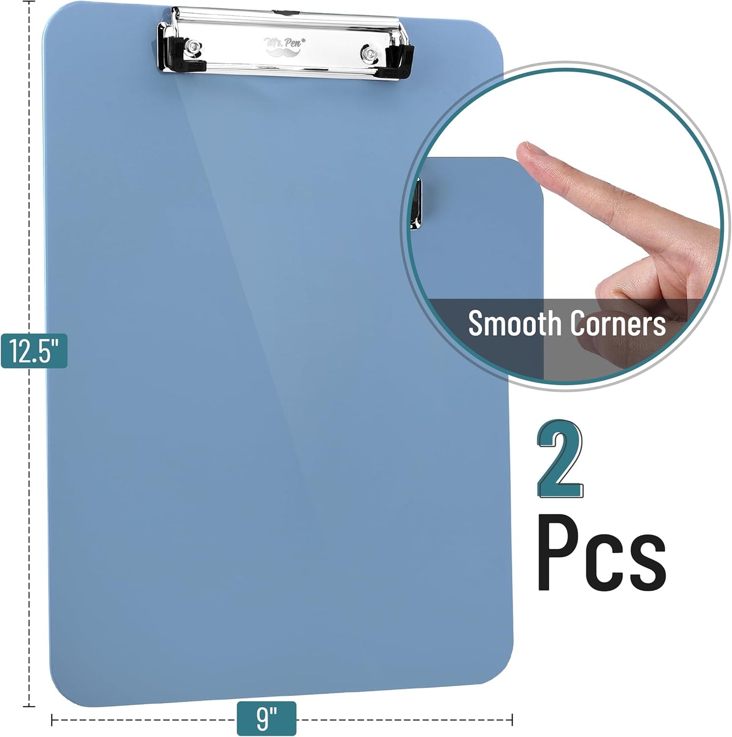 Mr. Pen- Plastic Clipboard, 12.5" x 9", 2 Pack, Clipboard Plastic, Low-Profile Metal Clip with Retractable Hanging Hole