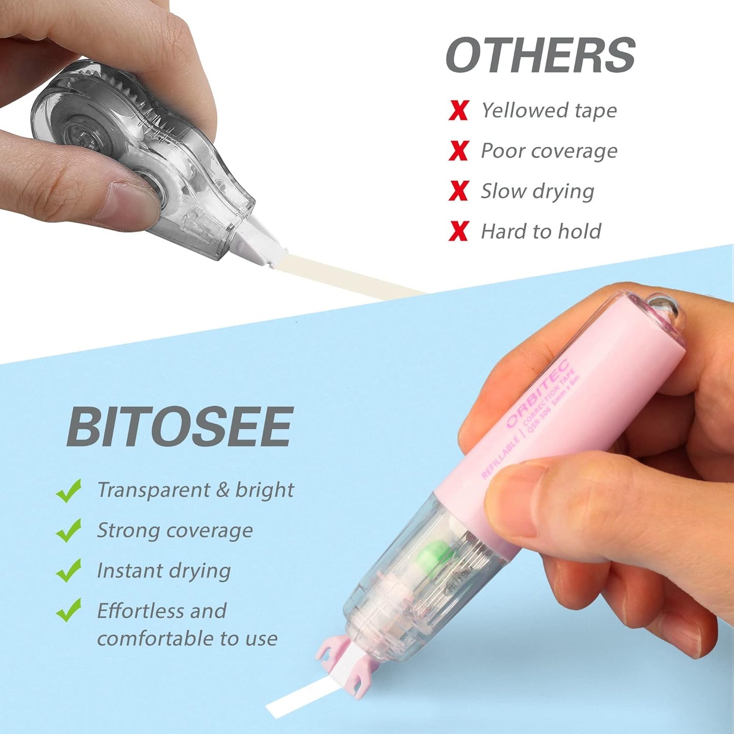 Refillable Retractable White Correction Tape, Mini Small Japan Aesthetic Cute Correction Tape Pen, with Easy to Refill Pen Applicator,for Kawaii School Office Supplies