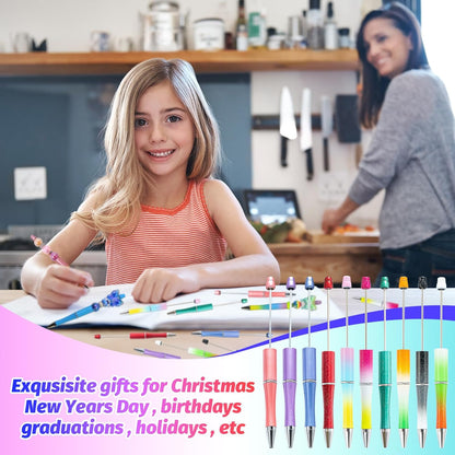 150 Pieces DIY Beadable Pen Kit – 50 Plastic Ballpoint Pens with Refills & Bags, Beads Not Included – School Supplies, Office Accessories & Craft Gifts for Students & Teachers (Multicolor)