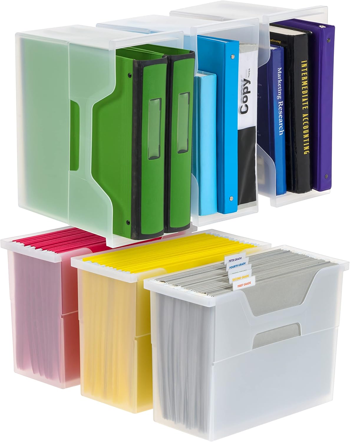 IRIS USA Magazine Holder, Compact File Storage Mini File Organizer for Desk and Home Office, Personal File Organizer for Papers and Magazines, Space-Saving Storage Set 6 Pack, Black