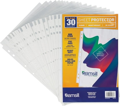 Samsill Sheet Protectors, 8.5 x 14 Inch Document Protectors for Legal Binder, Heavyweight, Clear, Legal Size, Top Loading, Acid Free, 30 Pack