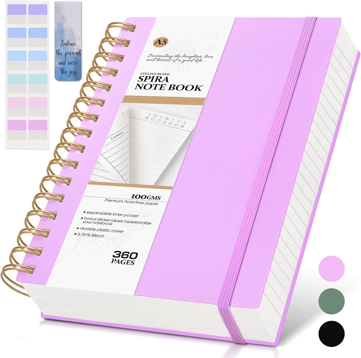 MUAHLIUB Spiral Notebook Journal College Ruled, 360 Pages Lined Thick Journals for Women Men, B5 Big Notebooks with 100GSM Paper, Spiral Bound Journaling for Writing Work School Black 7.6"×10"