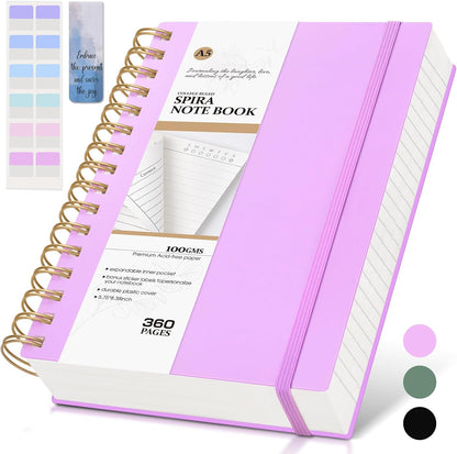 MUAHLIUB Spiral Notebook Journal College Ruled, 360 Pages Lined Thick Journals for Women Men, B5 Big Notebooks with 100GSM Paper, Spiral Bound Journaling for Writing Work School Black 7.6"×10"
