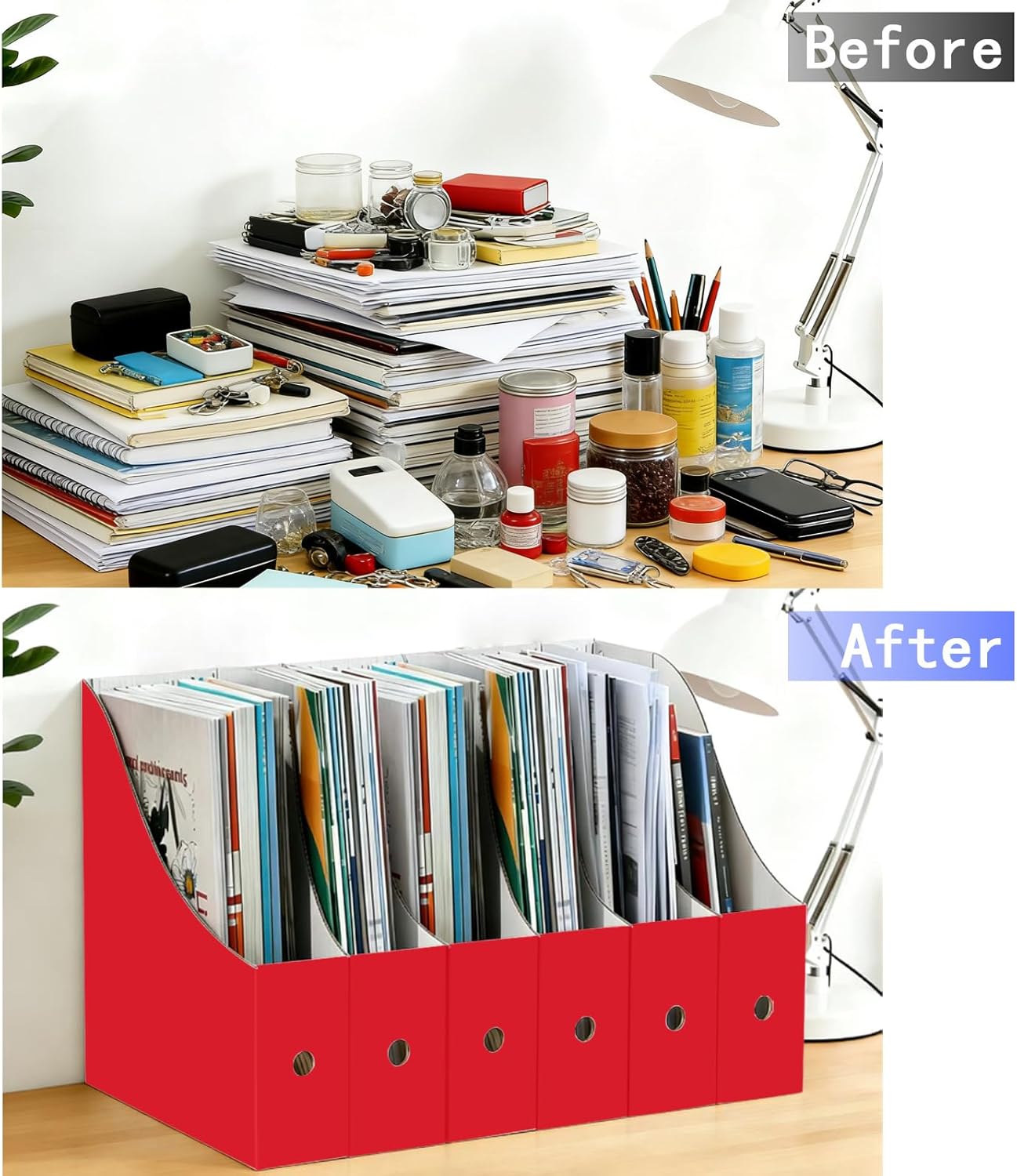 Limitliho 6 Pack Cardboard Magazine Holder for Desk, Book Bins for Classroom Library,Office,Home, 10.6" H x 10.2" L x 3.5" W in Magazine File Holder (Elegant color)