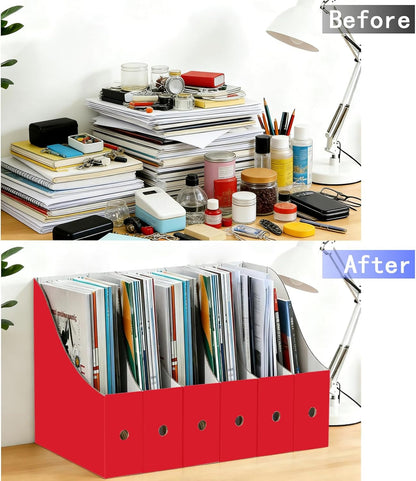 Limitliho 6 Pack Cardboard Magazine Holder for Desk, Book Bins for Classroom Library,Office,Home, 10.6" H x 10.2" L x 3.5" W in Magazine File Holder (Elegant color)