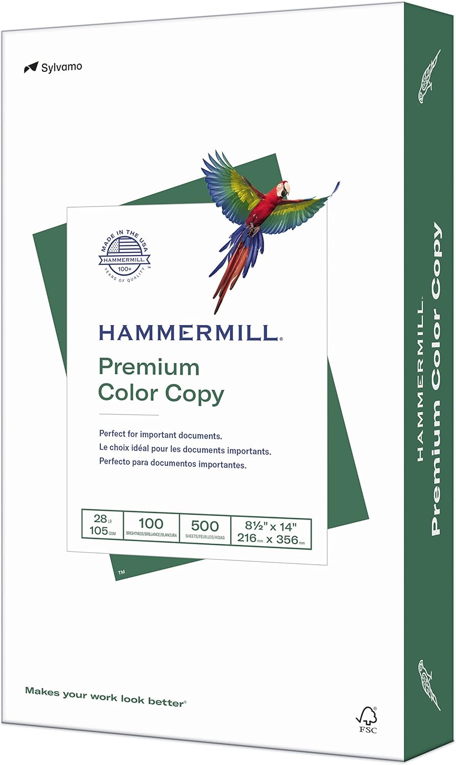 Hammermill Printer Paper, Premium Color 28 lb Copy Paper, 8.5 x 11-5 Ream (2,500 Sheets) - 100 Bright, Made in the USA, 102450C, White