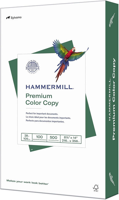 Hammermill Printer Paper, Premium Color 28 lb Copy Paper, 8.5 x 11-5 Ream (2,500 Sheets) - 100 Bright, Made in the USA, 102450C, White