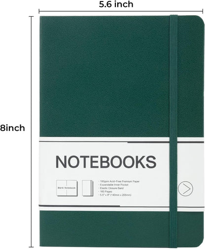 M&G Dotted Journal Notebook, 160 Pages, A5 Medium Size 5.6" x 8" for Men Women, 100GSM Thick College Ruled Paper Bullet Journal for Note Taking, Work & Office, Leather Hardcover, Green