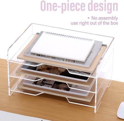 2 Pack- Stackable Paper Letter Tray, A4 File Tray Desk Organizer, Acrylic Desk Organizers and Accessories Sorter, Clear Workspace Office Supplies Organizers, 12.4inx8.86inx3.46in