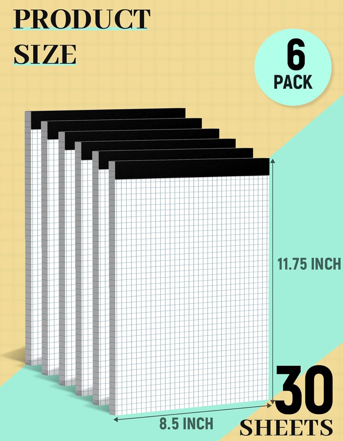 Graph Paper Pads 8.5 x 11, 4x4 Quad Ruled, 3 Pack Grid Paper Pad 8.5 x 11, 30 Sheets Perforated Blueprint Quadrille Letter Size Graphing Notebook for Drafting, Drawing, Engineering