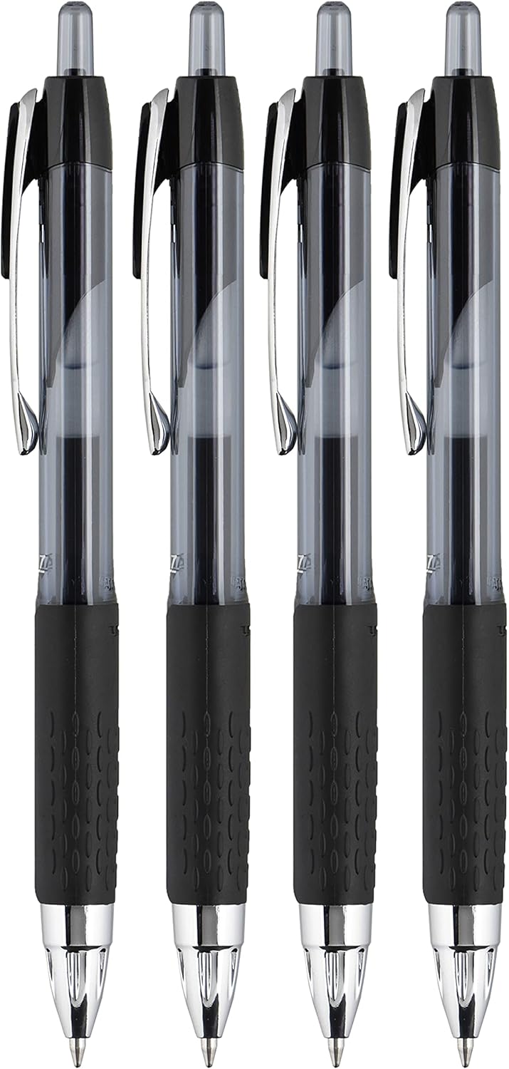 Uni-Ball® 207™ Retractable Fraud Prevention Gel Pens, Bold Point, 1.0 mm, Translucent Black Barrels, Black Ink, Pack Of 4
