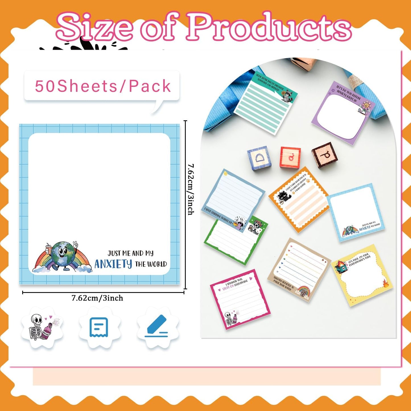 Inspirational Sticky Notes Gifts - 9 Pack Funny Positive Quotes Notepads 3x3 Inches, Fun Motivational Self-Adhesive Memo Pads Office Study Supplies for Friends Coworkers (450 Sheets)