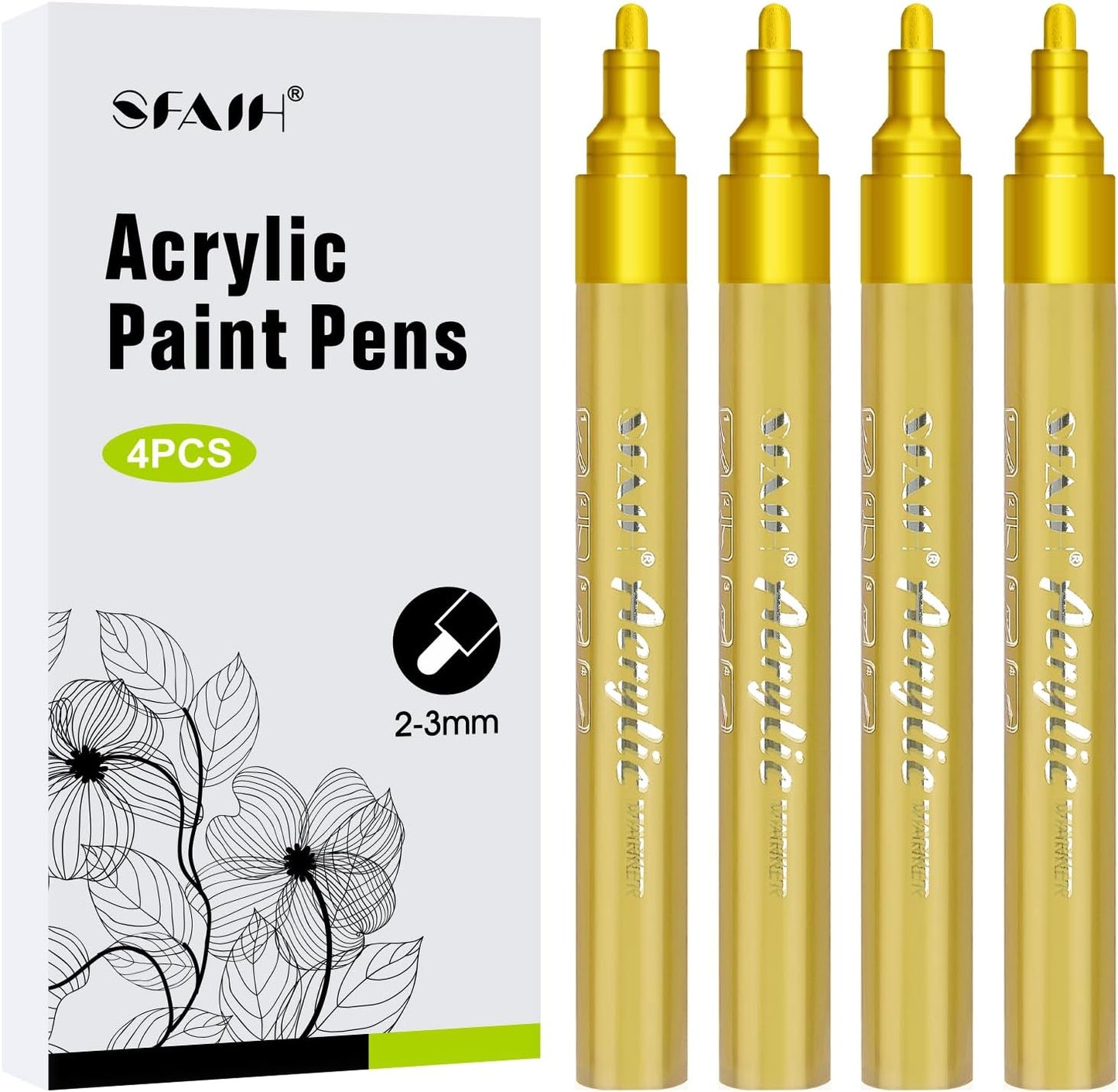 SFAIH White Paint Markers Pens - 4 Pack 2-3MM Medium Tip Acrylic White out Markers for Rock Painting, Wood, Metal, Fabric, Plastic, Canvas, Glass, Ceramic, Diy Crafts, Drawing, Tire, Correction