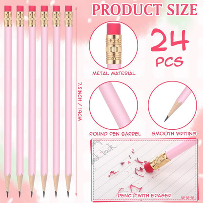 24 Pcs Round Pencils with Eraser 2 HB Cute Pencils Bulk for School Graphite Wood Color Unsharpened Pencil for Drawing Sketching Wedding School Teacher Supplies Student Reward