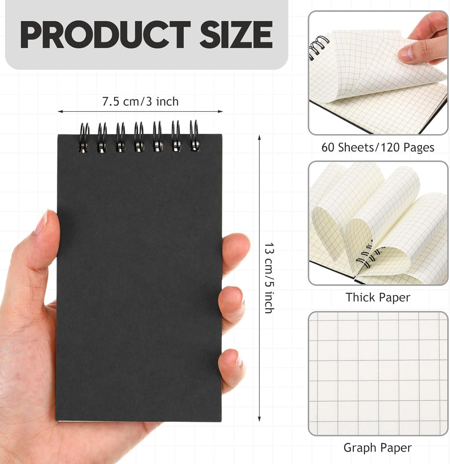 Jutom 2 Pcs Mini Pocket Notebooks Bulk 3x5 Graph Paper Top Spiral Notebook 120 Pages 80 Gsm Mini Grid Notepads Small Memo Pads for Home Classroom Office Business Work Supplies (Kraft)