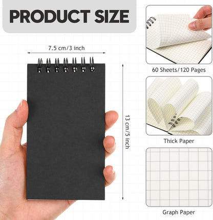 Jutom 2 Pcs Mini Pocket Notebooks Bulk 3x5 Graph Paper Top Spiral Notebook 120 Pages 80 Gsm Mini Grid Notepads Small Memo Pads for Home Classroom Office Business Work Supplies (Kraft)