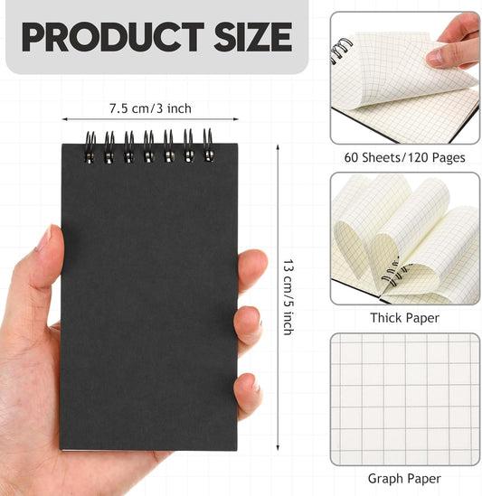 Jutom 2 Pcs Mini Pocket Notebooks Bulk 3x5 Graph Paper Top Spiral Notebook 120 Pages 80 Gsm Mini Grid Notepads Small Memo Pads for Home Classroom Office Business Work Supplies (Kraft)
