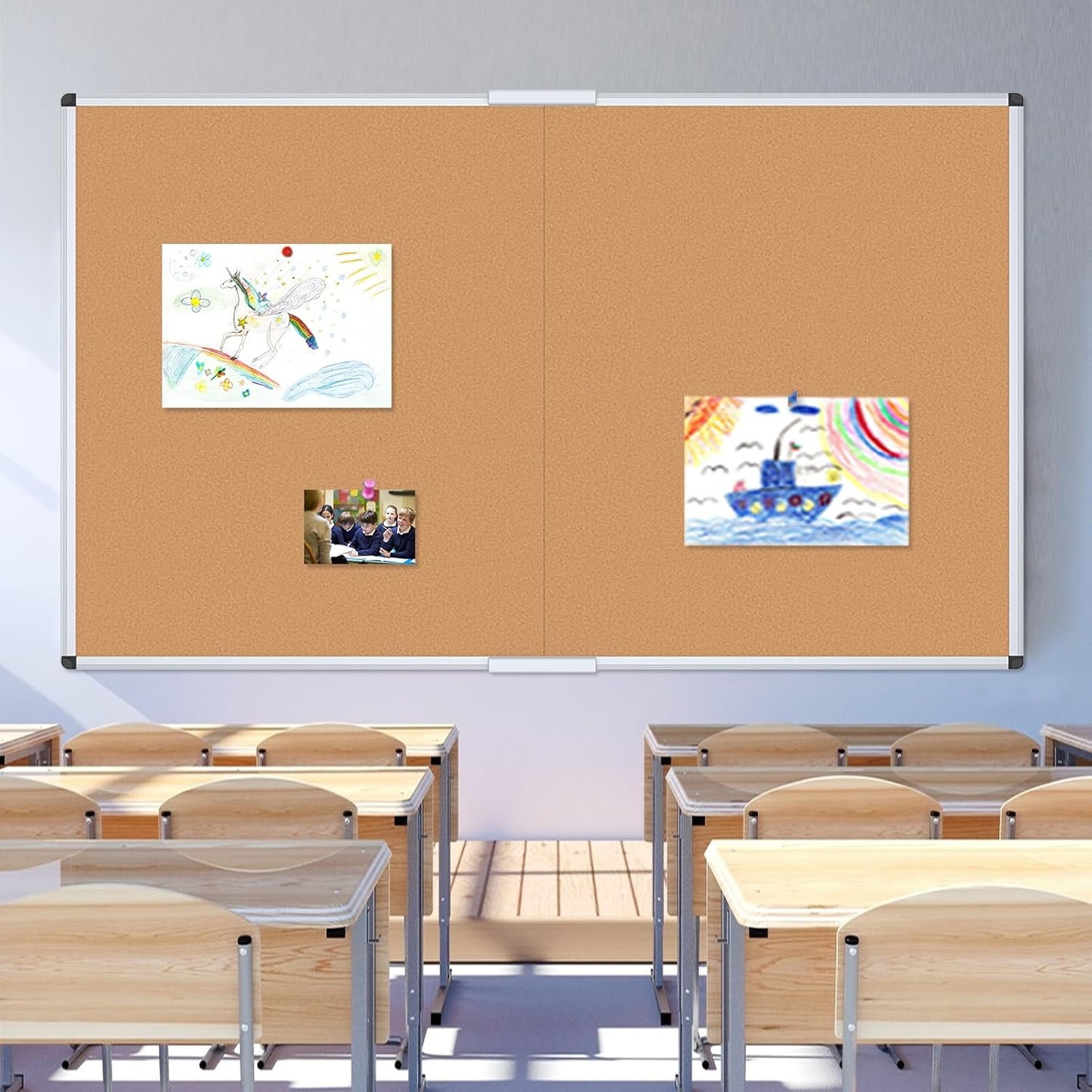 VIZ-PRO Cork Notice Board Bulletin Board, 96 X 48 Inches, Pack of 2, Silver Aluminium Frame