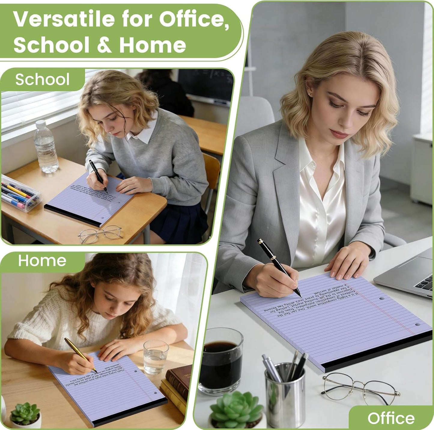 Legal Pads 8.5x11, White Notepads 8.5x11, Wide Ruled Lined with 3 Hole Punch, Loose Leaf Notebook Paper for 3 Ring Binders, 3 Pack, 30 Sheets/Pack, Perforate for School, Office, Home
