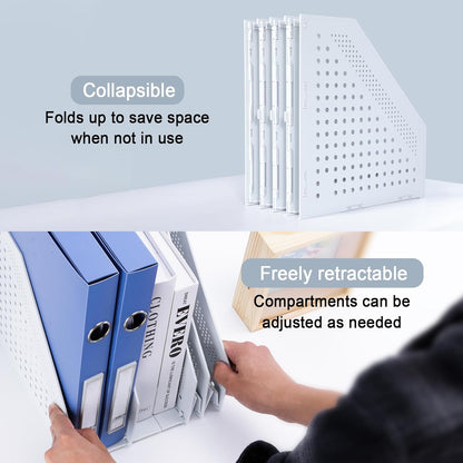 FRETONBA Collapsible Magazine File Holder with 2 Vertical Compartments Foldable Binder Holder for Desk Binder Storage Organizer Plastic Magazine Holders for Shelf, Light Gray