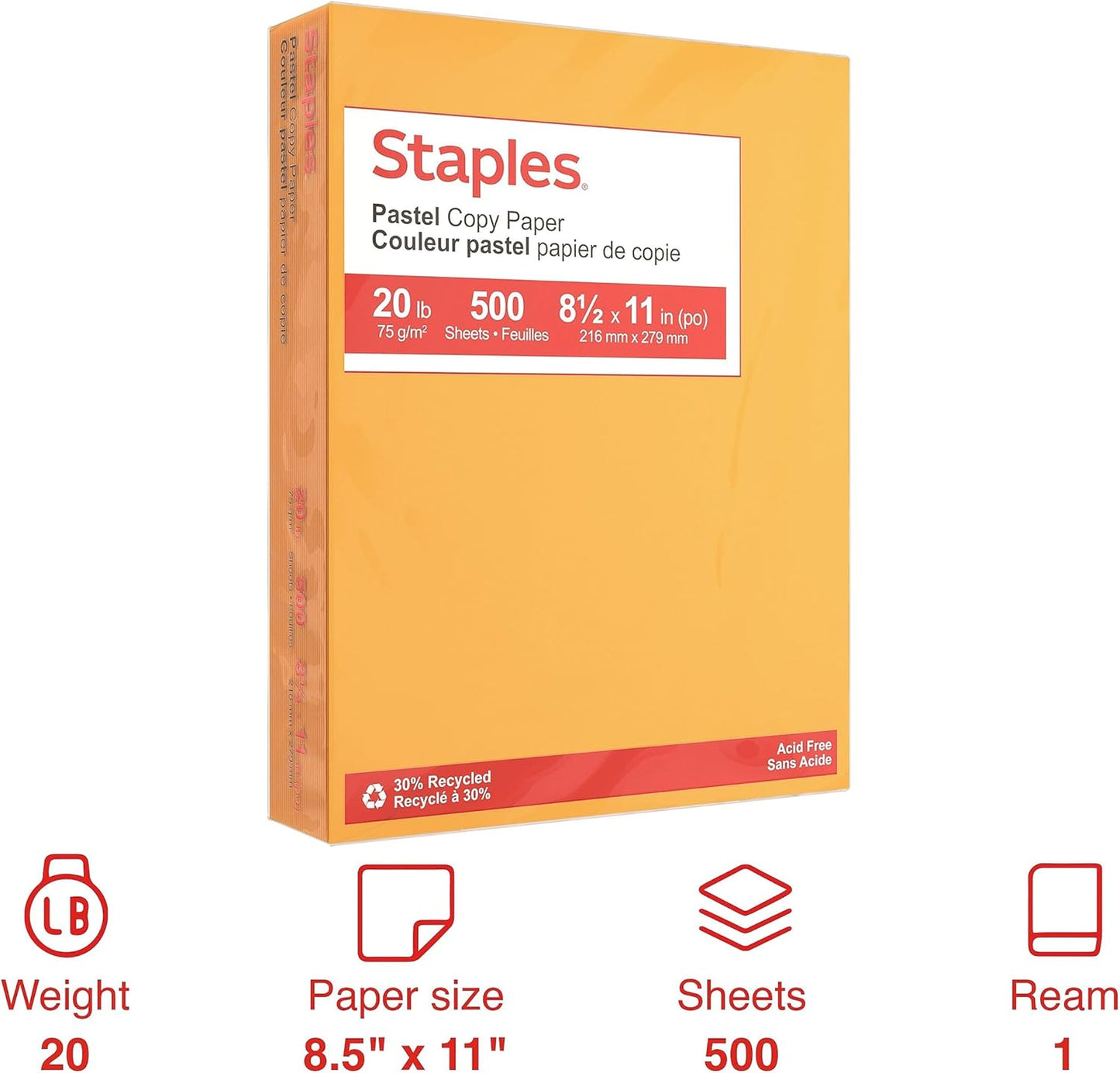 Staples Pastel Colored Copy Paper 8 1/2-Inch x 11-Inch Pink 500/Ream, For Office, School & Home