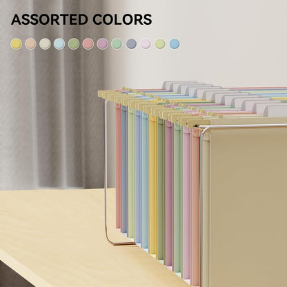 Ansook 12 Pack Hanging File Folders, Plastic Letter Size File Folders Hanging with Tabs, Heavy Duty 1 Inch Expansion, Pastel Hanging Organizers for Filing Cabinet, Home Office School Document Storage