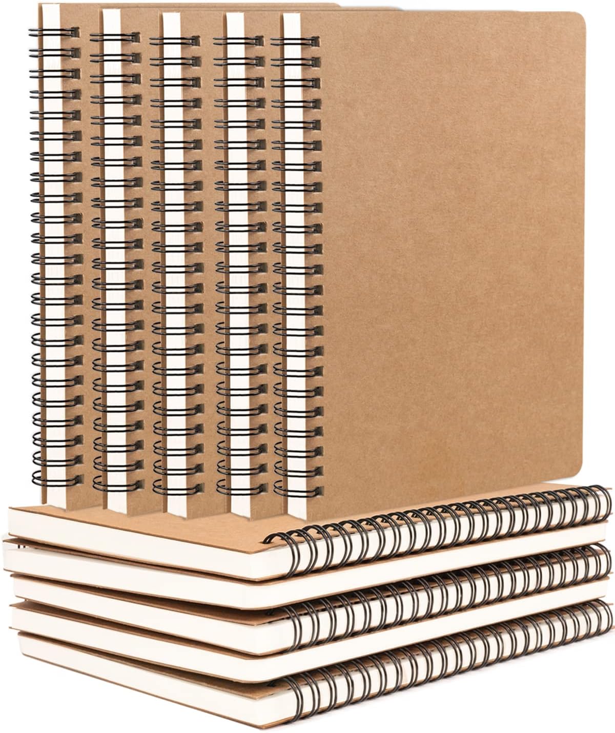 Dynta Spiral Notebooks A5 Lined 5Pcs College Ruled Journals Bulk Thick Paper for Work, Study, Notes Taking, Gifts 120 Pages/60 Sheets Kraft Brown