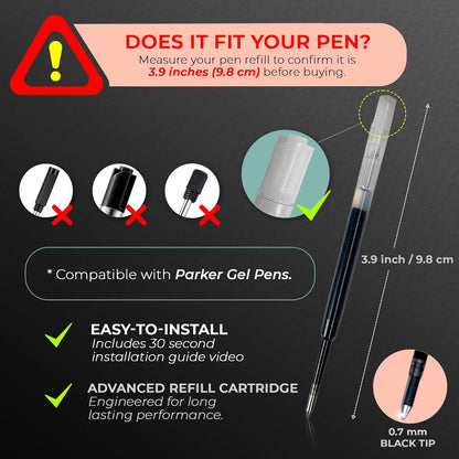 MESMOS 6 Pack 3.9 inch (9.8cm) Pen Refills Ballpoint, Compatible with Ballpoint Parker Pen, (Black Ink)