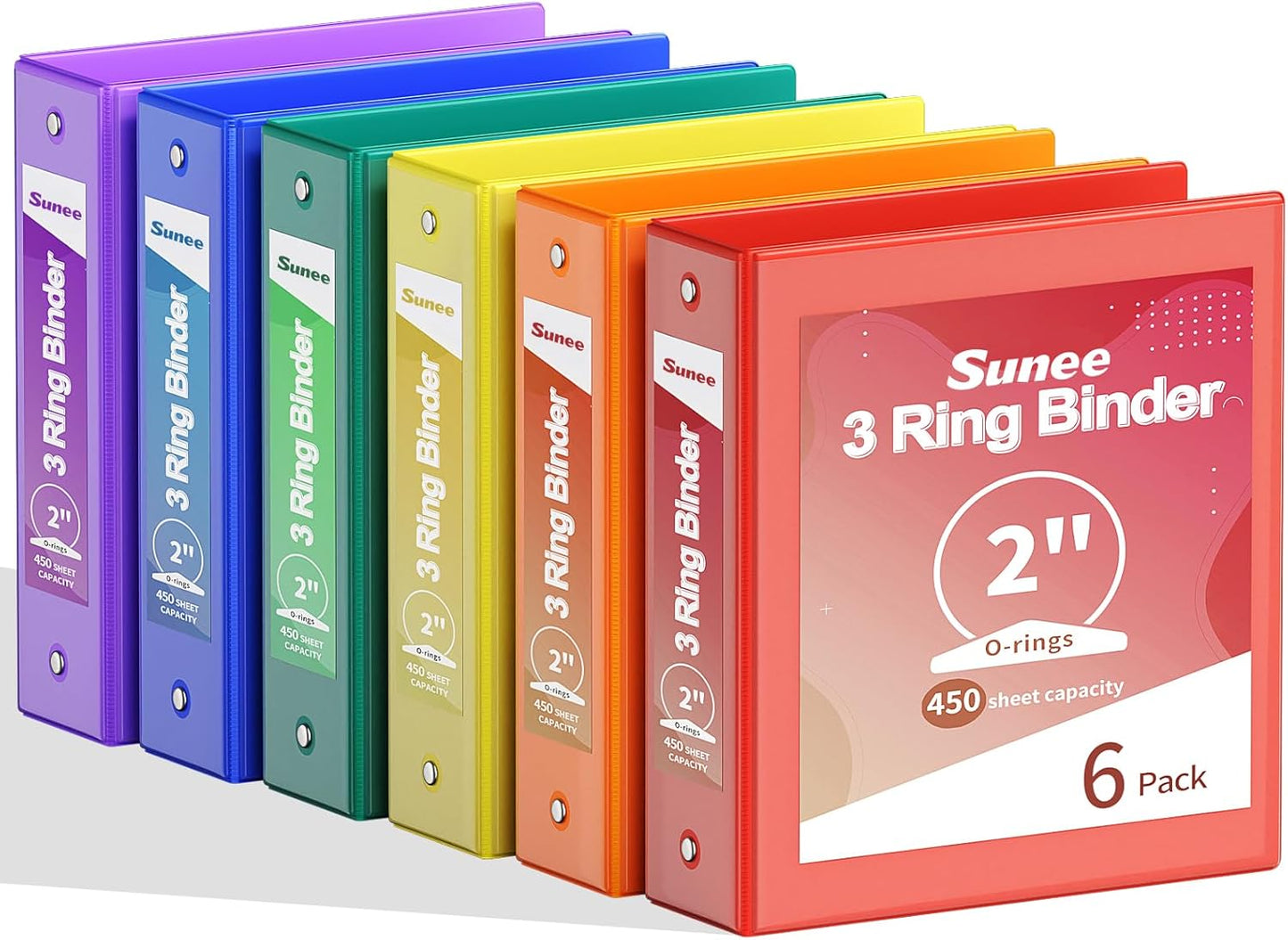 SUNEE 1 Inch Binders 3 Ring 6 Pack, Clear View Three Ring Binders PVC-Free (Fit 8.5x11 Inches) for School Binder or Office Binder Supplies, Classic 6 Colors