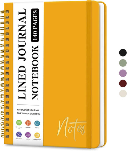 ZOTIA Lined Spiral Journal Notebook for Women, A5 College Ruled Journals for Writing, Hardcover Notebooks for Work, Note taking and Office School Supplies,140 Pages - Yellow