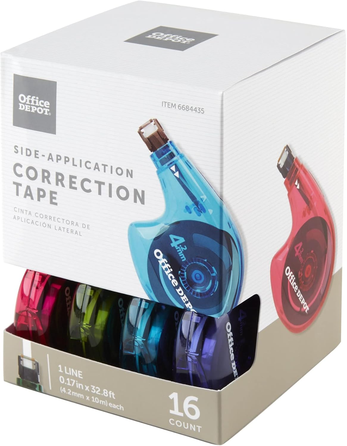 Office Depot® Brand Side-Application Correction Tape, 1 Line x 392", Pack of 16 Cartridges