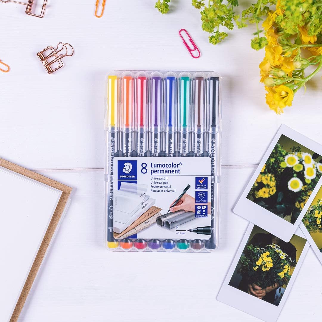 STAEDTLER Lumocolor Permanent Pen 317 Medium 1.0mm Line - Assorted Colours (Pack of 8) (317 WP8 ST), pack of 8