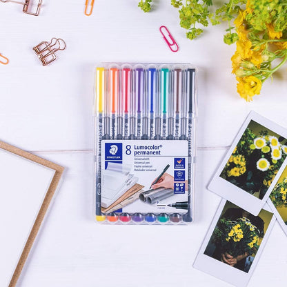 STAEDTLER Lumocolor Permanent Pen 317 Medium 1.0mm Line - Assorted Colours (Pack of 8) (317 WP8 ST), pack of 8