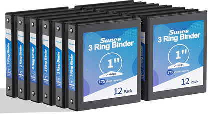 SUNEE 3 Ring Binders 1 Inch 12 Pack, Clear View Binders Bulk Three Ring PVC-Free (Fit 8.5x11 Inches) for School or Office Business Supplies, White