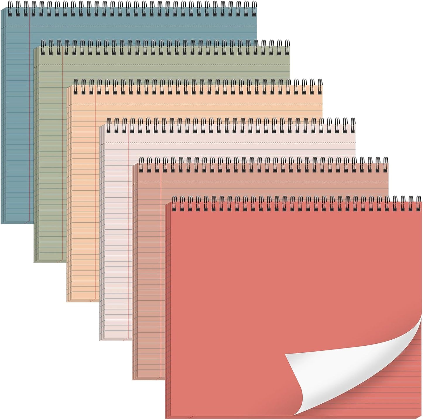 gisgfim 6 Packs 9.5" x 11" Landscape Note Pads College Ruled Notebooks Perforated Notepads 40 Sheets Punched Top Spiral Bound Notebooks 80GSM Lined Notepads for School,Office,Home (Vintage Color)