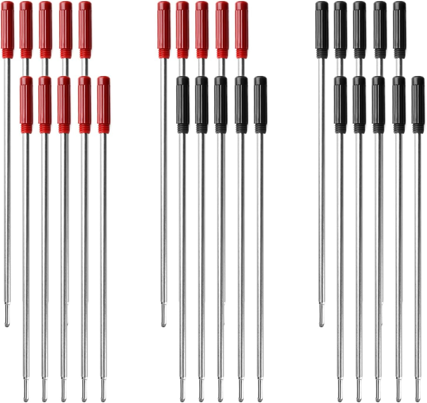 0.7 mm Ballpoint Ink Twist Pen Refills, 15 Pcs Medium Point Metal Smooth Writing Replaceable Ink Refill, Stationery Compatible for Cross Ballpoint Replacement (4.6in M) (Black+Red+Blue, 15)
