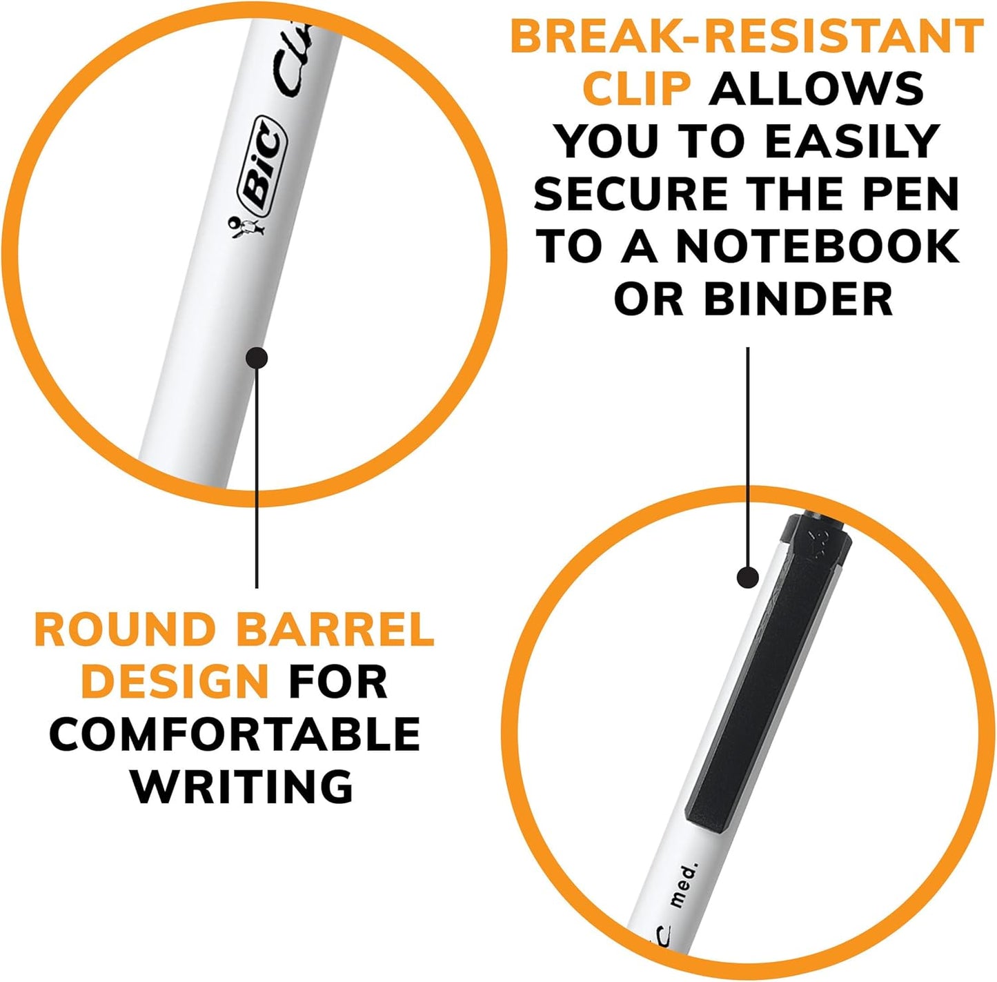 BIC Clic Stic Black Retractable Ballpoint Pens, Medium Point (1.0mm), 24-Count Pack, Round Barrel Design for Comfortable Writing