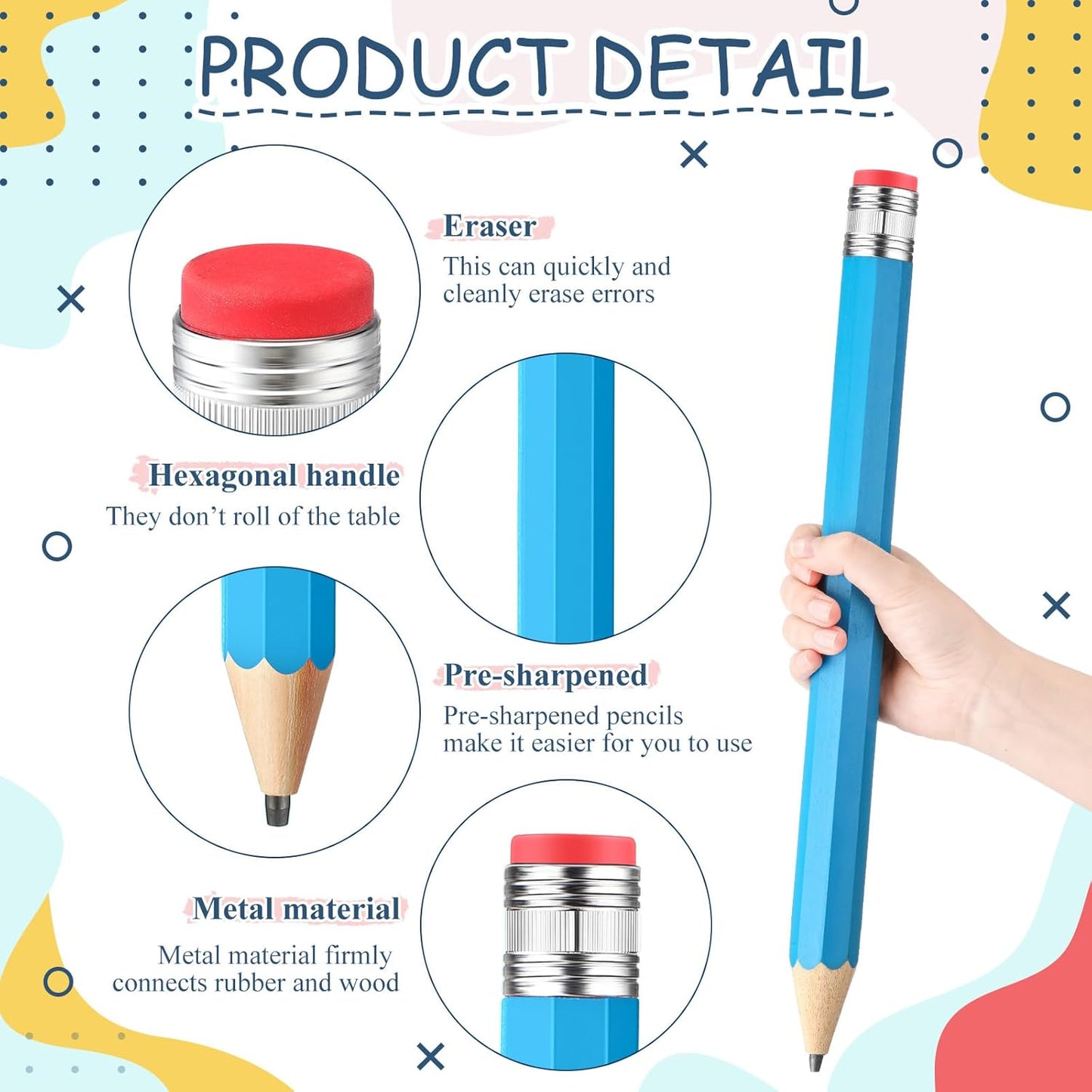 Back to School Gifts for Students 2 Pcs 16 Inch Giant Pencils Wooden Jumbo Pencils Prop Decor Funny with Cap Eraser Large Fun Novelty Gifts for Kids School Kindergarten Home Office(Orange)