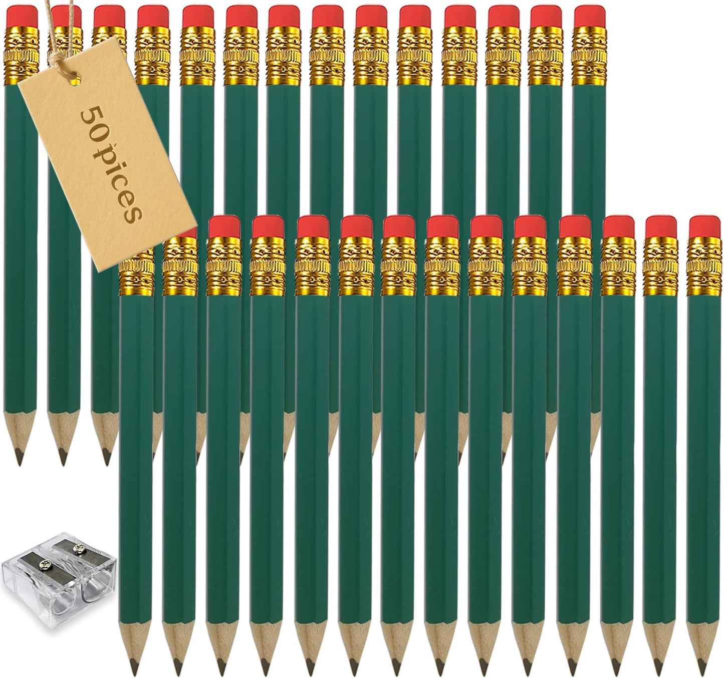 Adhere 25pcs Golf Pencils with Eraser Pre sharpened Hexagon half Wooden Pencils Graphite 2B for Golf Event Scoring,Classroom,Wedding,Company Meetings,Pew, Pocket (Nature)