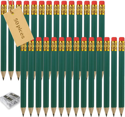 Adhere 25pcs Golf Pencils with Eraser Pre sharpened Hexagon half Wooden Pencils Graphite 2B for Golf Event Scoring,Classroom,Wedding,Company Meetings,Pew, Pocket (Nature)