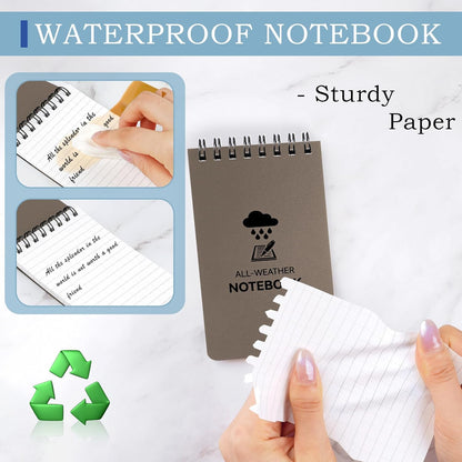 COIDEA 6 Pack Waterproof Notebook, 3 x 5 Pocket Notepad, Top-Spiral Weatherproof NotePad, All Weather Police Pocket Notebook Little Memo Steno Note Pads for Outdoor Office School Recording