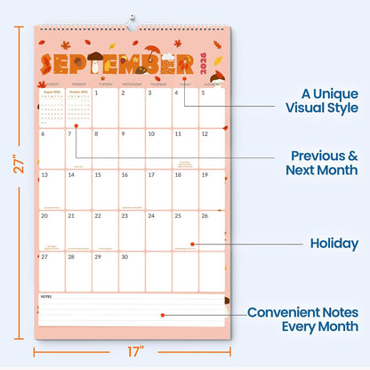 SUNEE 2026 Wall Calendar Large 22.75"x15.5", 21 Month Calendar (Ends December 2027), Vertical Extra Large, Seasons Color